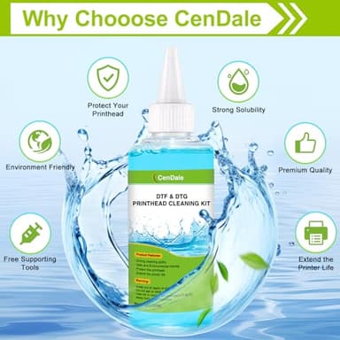 CenDale Premium DTF Printhead Cleaning Solution - Universal Printhead Cleaner Kit for Any DTF & DTG Printers, Print Head Cleaning Kit for Epson ET8550 L1800 XP15000 R1390 XP600 Ink Printer (100ML) - Image 3