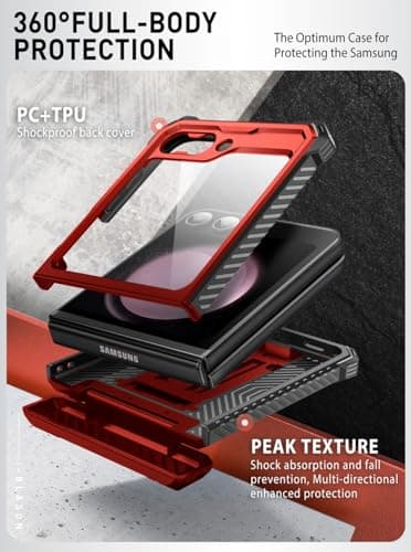 i-Blason for Samsung Galaxy Z Flip 7 FE Case, Z Flip6 Case with Stand, [Built-in Screen Protector] [Hinge Protection] [Belt-Clip], Military Phone Case for Samsung Z Flip 7 FE/6/5, Armorbox, Red - Image 3