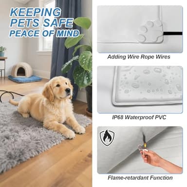 GOLOPET Cat Heating Pad 18x18 in with Smart Thermostat Switch and Power Line Protection Tube,Obtained MET and UL Dual Certification,Waterproof Pet Heating Pad for Cats, with Long Velvet Cloth Cover - Image 4