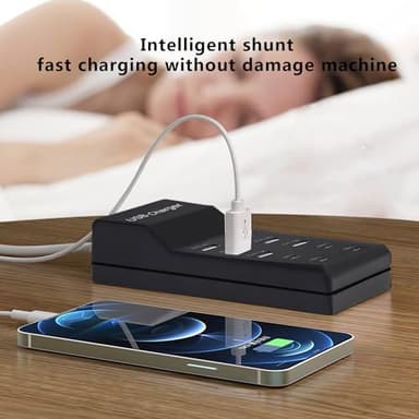 Wyssay USB Charger,50W USB Charging Station with 10-Port (6 USB-A Port & 4 USB-C Port) Compatible with iPhone 15/14/13/12/11/X/8/7/6 Phones, Watch,Tablets, Smartphones Black - Image 4