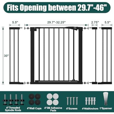 keny 29.7"-46" Baby Gate for Stairs, Auto Close Dog Gates for Doorways, Pressured Mounted No Drilling Pet Gate Extra Wide, One-Hand Opening Dual Lock Stair Gate, Indoor Kids Necessities, Black - Image 6