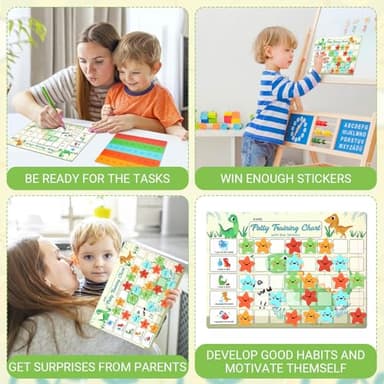 Potty Training Chart for Toddlers with 40 Large Reusable Magnetic Star Stickers, Interactive Reward Chart for Toilet Training (Dinosaur) - Image 7
