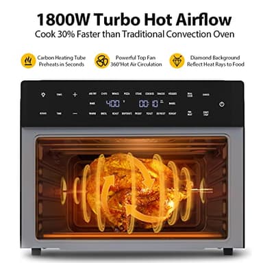 32QT Extra Large Air Fryer, 19-In-1 Air Fryer Toaster Oven Combo with Rotisserie and Dehydrator, Digital Convection Oven Countertop Airfryer Fit 13" Pizza, 6 Accessories, 1800w, Black - Image 5