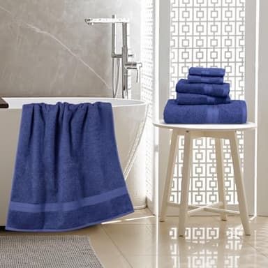 Amazon Basics 6 Piece Oversized Fade resistant Towel set, 100% Cotton towels for bathroom, soft and absorbent, 2 Bath Towels, 2 Hand Towels and 2 Washcloths bathroom towel set, Navy Blue - Image 11
