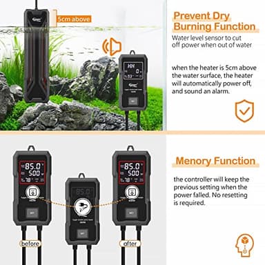 hygger Aquarium Heater 300W/500W/800W/1000W, Submersible Fish Tank Heater with Digital LED Controller and Intelligent Leaving Water Automatically Stop Heating System, for Freshwater and Saltwater - Image 3