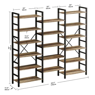 IRONCK Bookshelves 6 Tiers Triple Wide Industrial Bookshelf, Large Etagere Bookshelf Open Display Shelves with Metal Frame for Living Room Bedroom Home Office - Image 3