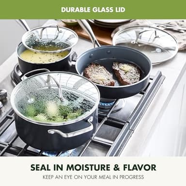 GreenPan 12 Piece Nonstick Swift Cookware Set, Ceramic PFAS-Free Pots & Pans with Lids, Dishwasher & Oven/Broiler Safe to 600F, Kitchen Cooking Set, Sauce, Saute, Stock, Frying Pans, Gray - Image 6