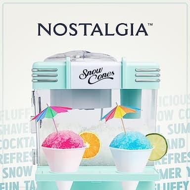 Nostalgia Snow Cone Shaved Ice Machine - Retro Table-Top Slushie Machine Makes 20 Icy Treats - Includes 2 Reusable Plastic Cups & Ice Scoop - Aqua - Image 5