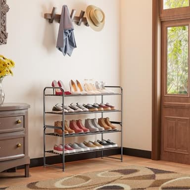 SUFAUY 2-Tier 33" Wide Shoe Rack, Closet Metal Shoe Rack Organizer Heavy Duty, Stackable, Black - Image 2