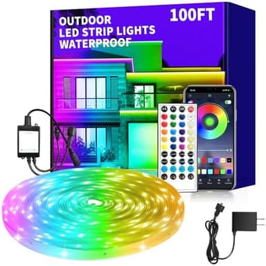 100Ft Outdoor Waterproof LED Strip Lights,Music Sync RGB IP68 Led Lights with App and Remote Control,Color Changing Waterproof RGB Exterior Rope Self Adhesive Back,Balcony,Roof,Garden,Party - Image 3