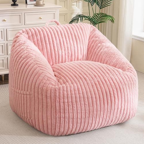 BYBYME Giant Bean Bag Chair for Adults and Kids, Large Comfy Cozy Beanbag, Floor Sofa for Teens, Living Room, Gaming, Reading, Pink - Image 1