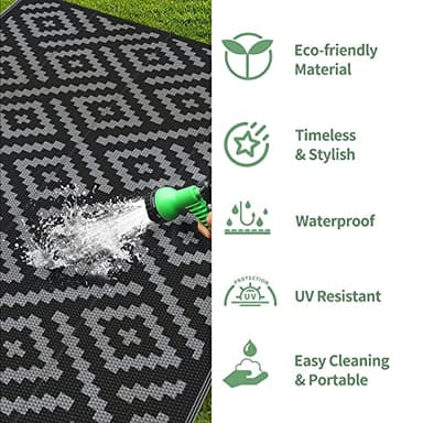 GENIMO Outdoor Rug for Patio Clearance,6'x9' Waterproof Mat,Reversible Plastic Camping Rugs,Rv,Porch,Deck,Camper,Balcony,Backyard,Black & Gray - Image 5