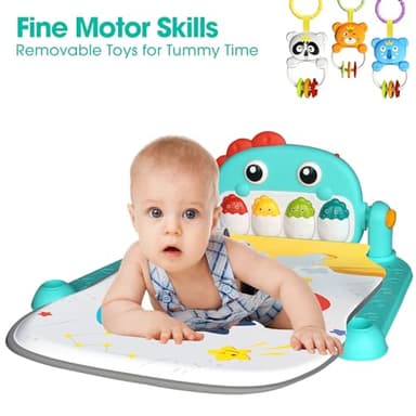 IMAXTOP Baby Play Mat,Funny Tummy Time Mat Toys,Music & Light Kick and Play Piano Mat, Baby Play Gym for Newborn Infant,Baby Activity Center Mat with 5 Sensory Baby Toys 0-6-12 Months Dinosaur Theme - Image 4