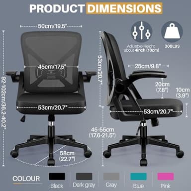 FelixKing Office Chair - Ergonomic Desk Chair Breathable Mesh Task with Wheels and Lumbar Support Home Desk Office Chairs with Flip up Armrest Rolling Swivel for Home Computer Black - Image 3