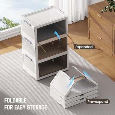 AHEONLAR 4 Tier Plastic Storage Bins with Drawers - Foldable Stackable Storage Bins with Lids - Closet Craft Organizers and Storage - 24QT Plastic Drawer Storage for Bedroom Study Toy Room Office - Image 6