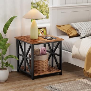 GreenForest End Table with 2-Tier Storage Shelf, 24 inch Large Side Table for Living Room, Modern Nightstand for Bedroom Bedside Office Farmhouse, Walnut - Image 9