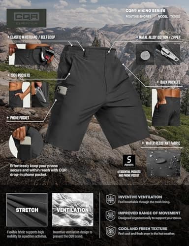 CQR Men's Quick Dry Stretch Hiking Cargo Shorts, Lightweight Water Resistant Tactical Casual, Golf & Outdoor with Pockets, Routine Charcoal, 30W x 10L - Image 7