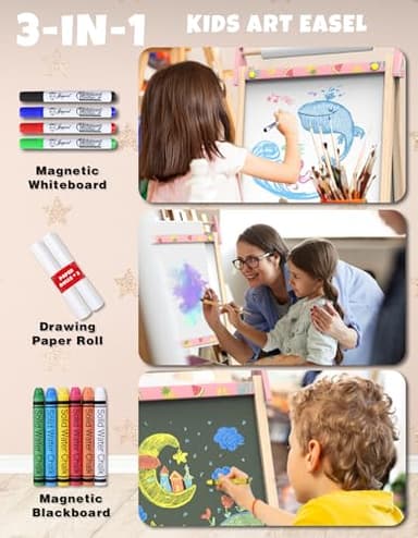 Joyooss Art Easel for Kids Easel for Toddlers,Adjustable Standing Wooden Easels Kids Whiteboard & Chalk Board Kids Dry Erase Board,Art Easel for Kids Easel for Toddlers 2-4 Years - Image 6