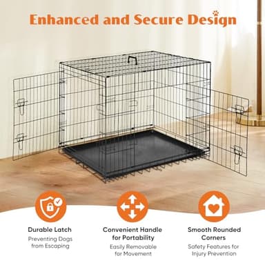 Sweetcrispy Dog Crate with Divider Panel, 42 Inch Double Door Folding Metal Wire Dog Cage with Plastic Leak-Proof Pan Tray, Large XL Pet Kennel for Indoor, Outdoor, Travel - Image 3