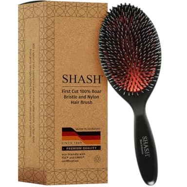 Since 1869 Hand Made In Germany - Nylon Boar Bristle Brush Suitable For Normal to Thick Hair - Gently Detangles, No Pulling or Split Ends - Softens and Improves Texture, Stimulates Scalp (Large) - Image 1