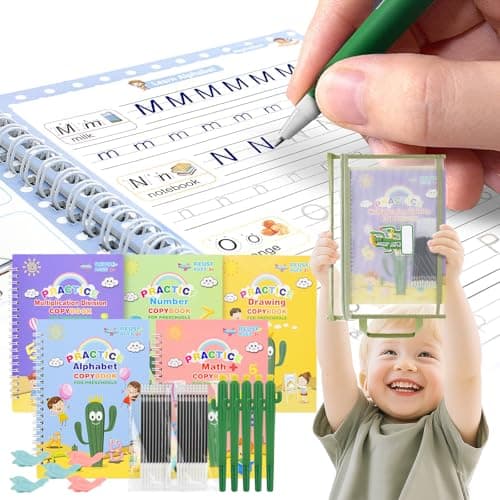 Upgraded Large Size Magic Practice Copybook for Kids, Reusable Grooved Handwriting Practice Book for Preschool Kids Age 3-8 Calligraphy with Catus Pens & Storage Bag (5PCS 7.3 * 10.3 inch) - Image 1