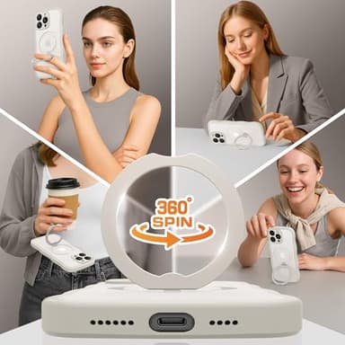 GolbinBox for iPhone 15 Pro Case,[Compatible with Magsafe][360°Magnetic Stand][Cute Wave Edge][18ft Military-Grade Protection] Translucent Matte Phone Women Case for iPhone 15 Pro,Stone - Image 5