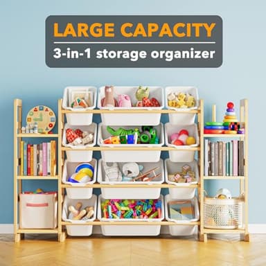 SpaceAid Toy Storage Organizer with 6 Shelves and 12 Bins, Bookshelf/Bookcase, Kids Bin Shelf, Toys Box for Playroom Organization for Bedroom & Room Decor, White, 52.3" W - Image 3