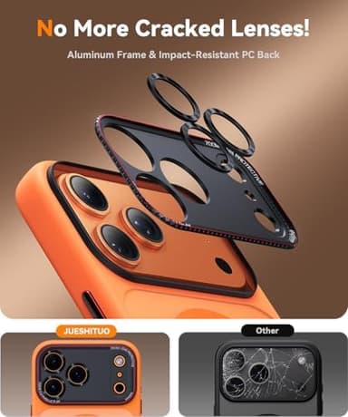 JUESHITUO Magnetic for iPhone 17 Pro Max Case: Upgraded [Full Camera Protection], with [1X Screen Protector] [Camera Button], 6.9" Case for iPhone 17 Pro Max, Orange - Image 3