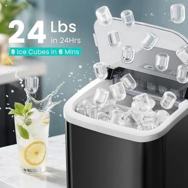 OLIXIS Ice Maker Machine with Handle,26lbs in 24Hrs,9 Ice Cubes in 6 Mins,Auto-Cleaning Portable Ice Maker with Basket and Scoop, Countertop Ice Maker for Home/Kitchen/Camping/RV, Black - Image 2