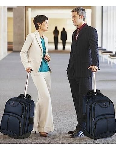 MATEIN Backpack with Wheels, Travel-friendly Rolling Laptop Backpack for Men Women, Freewheel Carry on Luggage Business bag, Compact College Trolley Suitcase Computer Bag fit 17 inch Notebook, Blue - Image 8