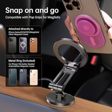 Syncwire Fits MagSafe Car Mount for Car Dash&Tesla Screen[All-Metal] Magnetic Phone Holder, [Flexible Three-axis]360° Rotation Car Mount Strong Magnets Car Phone Holder for iPhone 17 16 15 14 Pro Max - Image 6