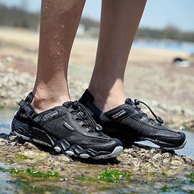 HUMTTO Men's Amphibious Water Shoes - Outdoor Hiking Sandals for Men Summer Non-Slip Quick Drying Water Sandals River Shoes 7.5-8 Black/Grey - Image 6