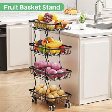 Fruit Basket Kitchen Pantry Organizers and Storage - 4 Tier Stackable Metal Wire Basket Stand for Fruit Vegetable Snacks Jars Bins Containers Organization, Black - Image 4
