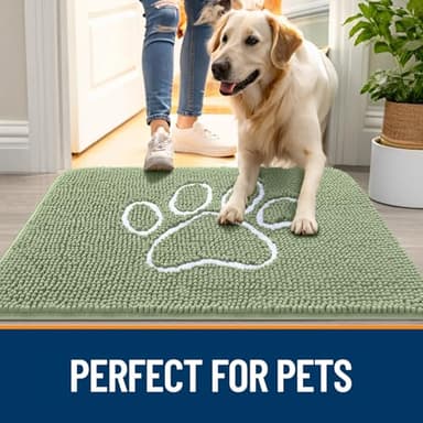 OLANLY Door Mat for Muddy Dog Paws 47x32, Ultra Absorbent Chenille Mud Doormat with Paw Print Design, Non-Slip Washable Doormat for Indoor Entryway, Quick-Dry Pet Bed Mats for Dirty Dogs, Sage Green - Image 6