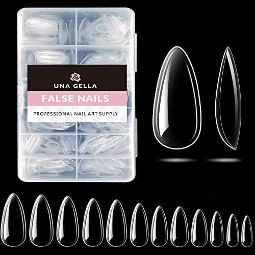 UNA GELLA Almond Fake Gel Nail Tips, 216pcs Medium Almond Pre Shaped Nails Tips for Long-Lasting Acrylic Nails, Perfect for DIY At Home French Style Nail Salon 12 Sizes - Image 1