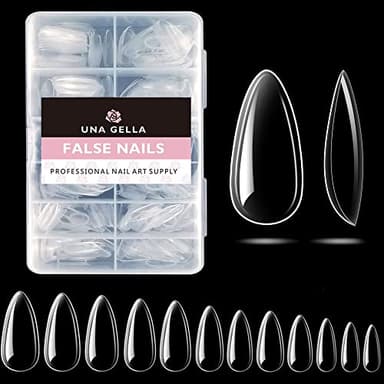 UNA GELLA Almond Fake Gel Nail Tips, 216pcs Medium Almond Pre Shaped Nails Tips for Long-Lasting Acrylic Nails, Perfect for DIY At Home French Style Nail Salon 12 Sizes - Image 1
