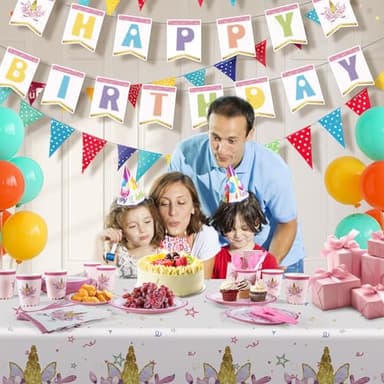 Cecnamt Unicorn Birthday Decorations for Girls, 170 Pcs Unicorn Party Decorations Including Banner, Plates, Cups, Napkins, Cutlery and Tablecloths, Serves 24 - Image 7