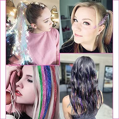 Fairy Hair Tinsel Kit with Tools 48 Inch Heat Resistant Safe 12 Colors Glitter Tinsel Hair Extensions 3200 strands (12 Colors, 3200 Strands) - Image 5