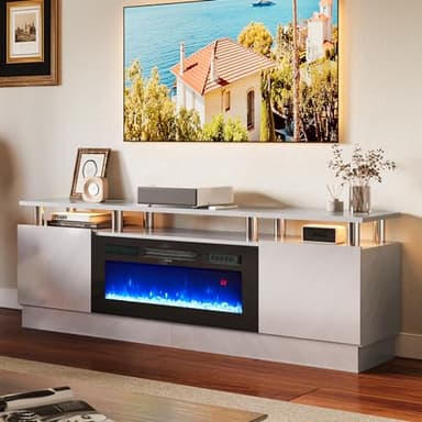 oneinmil 36" Electric Fireplace Integrated TV Stand - 70" 2-Tier Console for TVs up to 80", Ideal for Living Room Settings, Gray - Image 1
