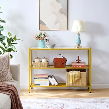 Hoctieon Gold Console Table, 3 Tier Entryway Table, Hallway Table, Narrow Sofa Table with Shelves, Entrance Table for Entryway, Gold and White - Image 7