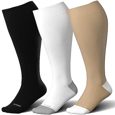 LEVSOX Plus Size Compression Socks for Women&Men Wide Calf 15-20 mmHg Knee High Extra Large Calf Support Socks for Nurse, Medical, Travel, Black, White, Wheat - Image 1