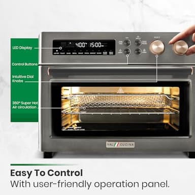 VAL CUCINA Infrared Heating Air Fryer Toaster Oven, Extra Large Countertop Convection Oven 10-in-1 Combo, 6-Slice Toast, Enamel Baking Pan Easy Clean with Recipe Book, Black Matte Stainless Steel - Image 5