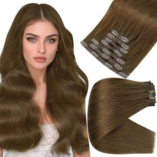 Full Shine Human Hair Clip in Extensions Brown 22 Inch Seamless Clip in Hair Extensions Human Hair Remy Medium Brown for Long Hair Thick Ends 8 PCS 120 Grams - Image 1