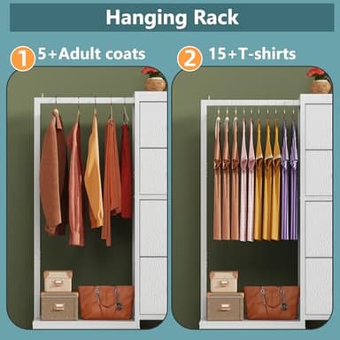 HIGDBFE Dresser with Hanging Rack, 4 Drawers Small Closet for Bedroom, Reversible Fabric Chest of Drawers with Clothes Rack, Tall Storage Tower, Sturdy Frame, White, 44''H - Image 4