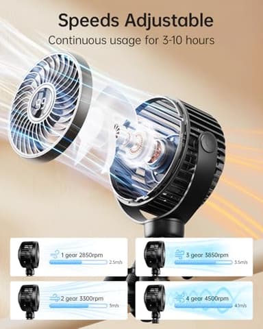 Bearwind Mini Portable Stroller Fan for Travel,360° Rotation,4-Speed LED Night Light Clip on Fans Operated by Rechargeable Battery, Baby Essentials for Car Seat Beach Bed Golf Cart (Black) - Image 5