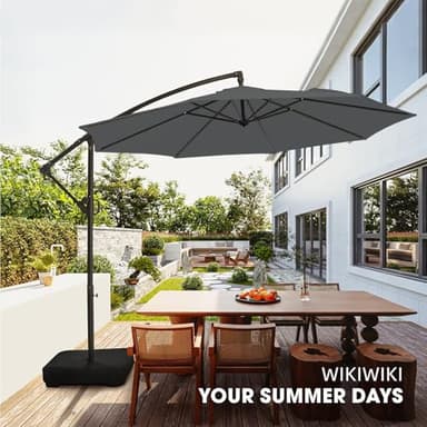 wikiwiki 10ft Patio Umbrella with Base Included, Outdoor Offset Cantilever Umbrella, Infinite Tilt, Crank and Cross Base, Dark Gray - Image 9