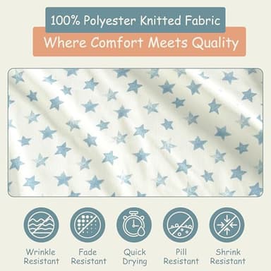 Little Peaches Baby Crib Sheets - Super Soft & Breathable Crib Mattress Sheet, Portable Crib Sheets for Boys, 4 Way Stretch Knitted Fitted Crib Sheet, 2 Pack - Star-Blue & Navy - Image 9