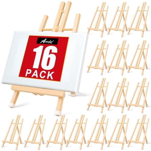 AROIC 15In Wood Easels, Easel Stand for Painting Canvases, Tripod Art Easel, Painting Party Easel, Kids Student Tabletop Easels for Painting, Portable Canvas Photo Picture Sign Holder （16PCS） - Image 1