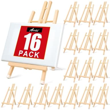 AROIC 15In Wood Easels, Easel Stand for Painting Canvases, Tripod Art Easel, Painting Party Easel, Kids Student Tabletop Easels for Painting, Portable Canvas Photo Picture Sign Holder （16PCS） - Image 1