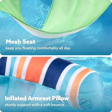 SLOOSH Inflatable Pool Floats Chairs Adults, 2 Packs Floating Noodle Chair with Stripes Design Soft Fabric Covered with Sling for Swimming Pool Water Party Summer Lake,Blue,Green - Image 4
